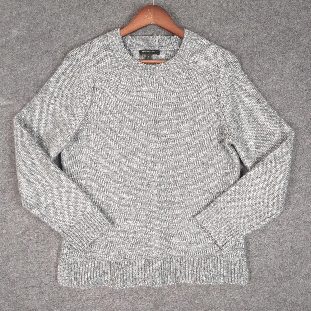 Banana‎ Republic Mens Small Gray Marl Chunky Knit Crewneck Raglan Sweater
